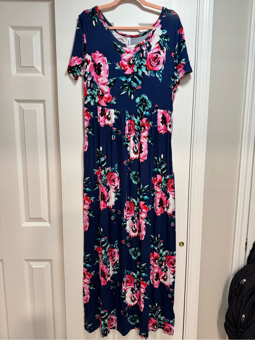 Navy Floral Maxi Dress with Pink Roses